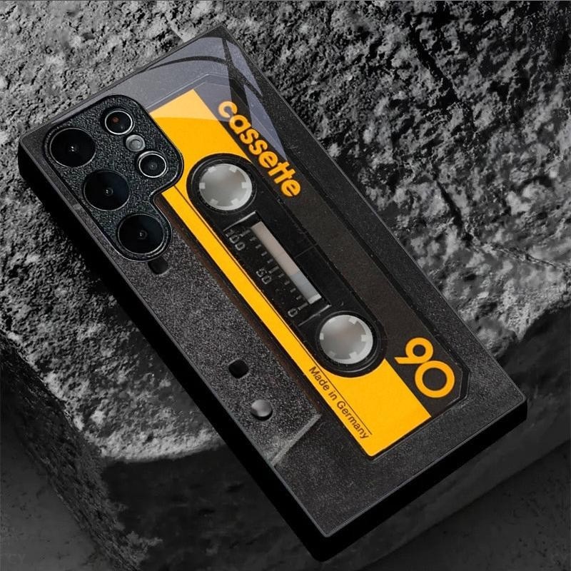 วิทยุแม่เหล็กเทป Cassette design เคสโทรศัพท์สําหรับ Samsung Galaxy S20 S21 S22 S23 S24 S25 Ultra Plus S23FE S24FE A53 A54 A55 A34 A33 หรูหรากระจกนิรภัย