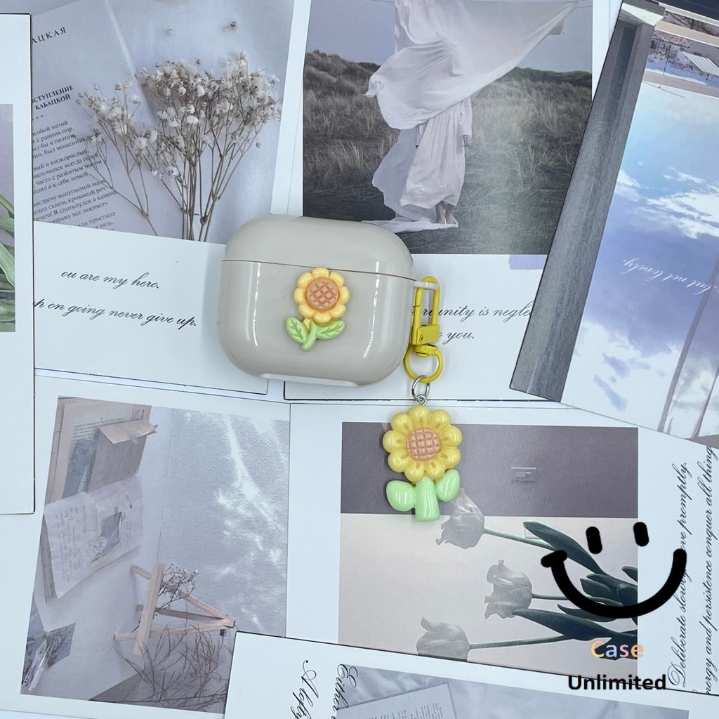 สําหรับ GOOJODOQ J201 J206 เคส Case เคสหูฟัง ทานตะวันและจี้สีขาวครีมน่ารัก