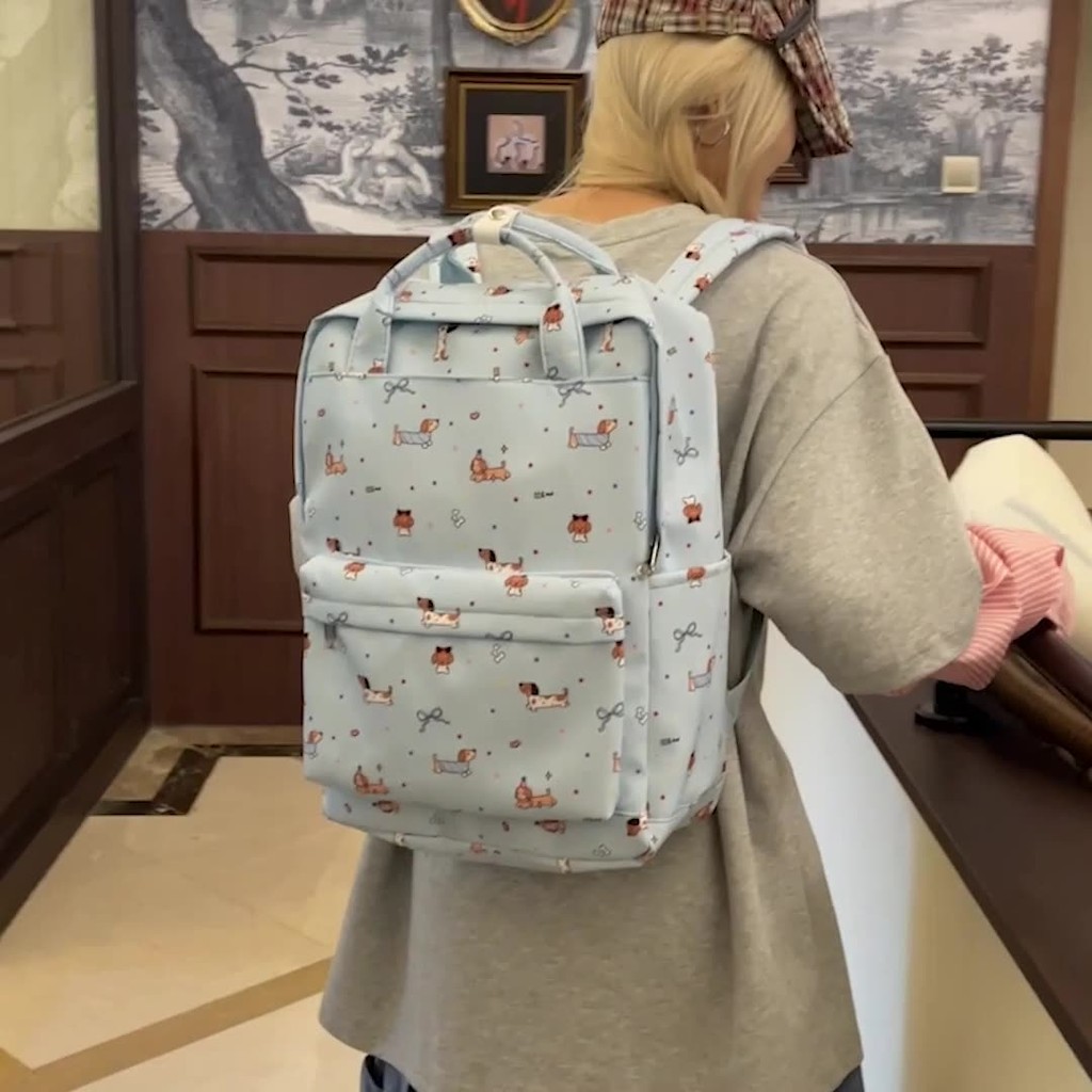 Teckels Dog Backpack Nylon Womens Backpack Dog Motif Korean Style Bag Stylish Girls School Backpack 