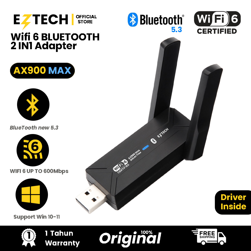 Sas EZTECH MALL AX900MAX Wi-Fi 6 600 Mbps 2.4/5GHz Dual Band + Bluetooth 5.4 2in1 USB Wifi