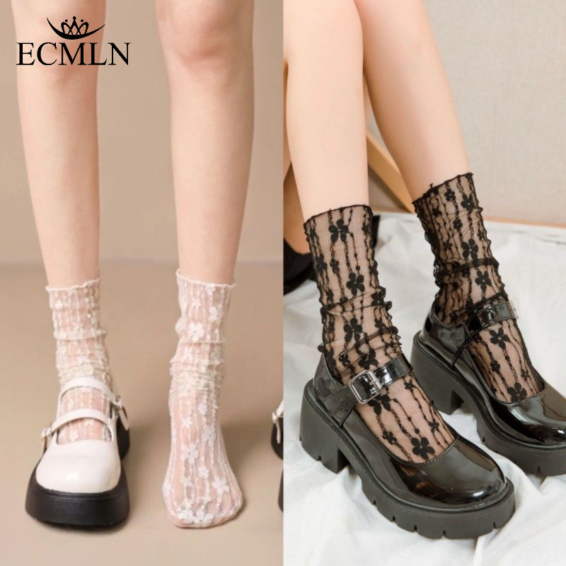 ถุงเท้าแฟชั่นสำหรับผู้หญิง ลายดอกไม้น่ารักสไตล์ญี่ปุ่น ตาข่าย breathable