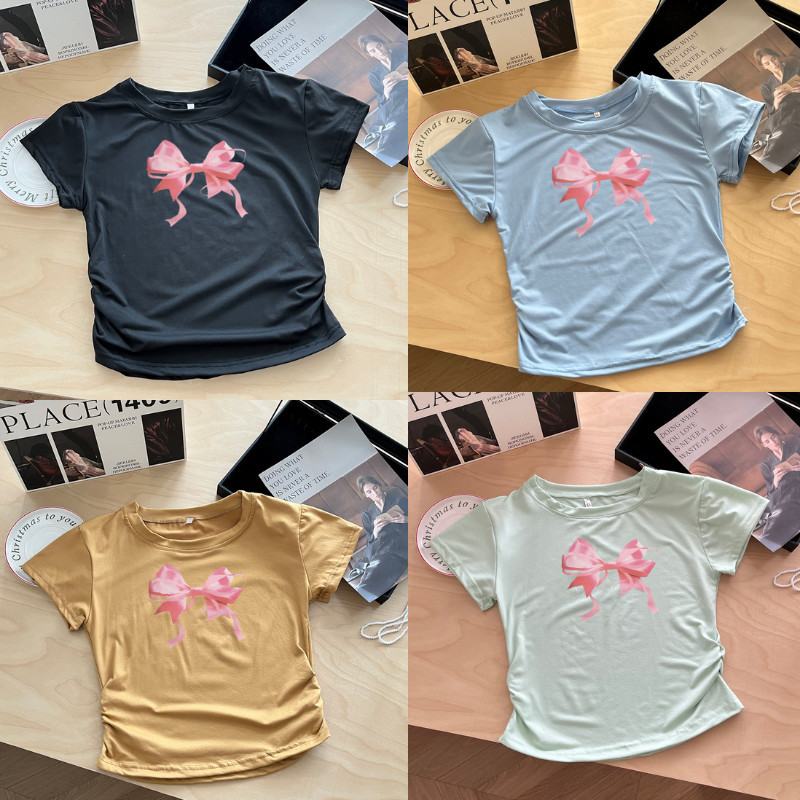 G03-05 เสื้อยืดแขนสั้นพิมพ์ลายโบว์ใหญ่ สุดน่ารัก แนวเกาหลี หลายไซส์ ผ้านิ่มสวมใส่สบาย ใส่ได้ทุกโอกาส ราคาถูก