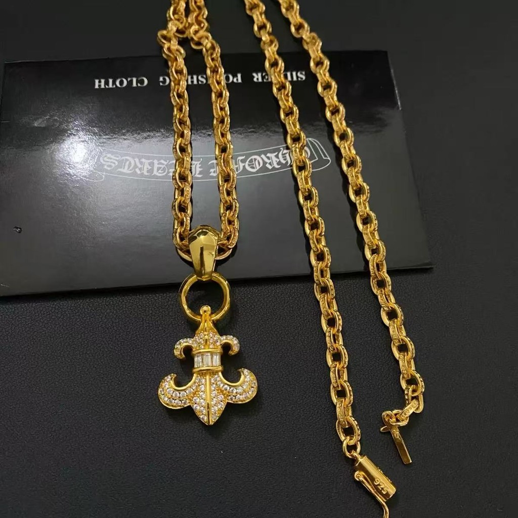 CH สร้อยคอ/1: 1 Street Wear Gold Diamond Anchor Pendant High-End Letter Chain Necklace