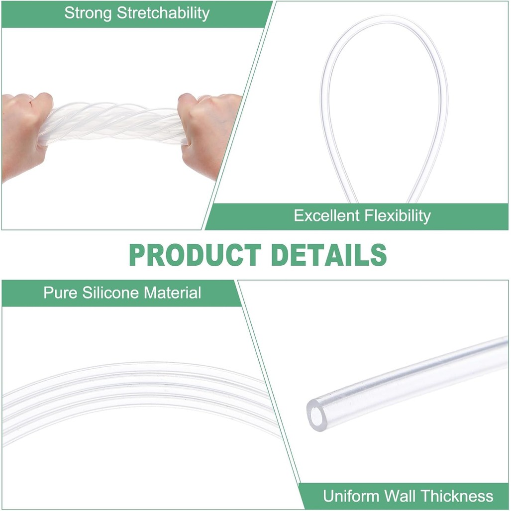 ท่อซิลิโคน, 1/25"(1mm) ID x 3/32"(2mm) OD ท่อยางซิลิโคนยืดหยุ่น, ท่อท่ออากาศน้ําอุณหภูมิสูง 10 M สํา