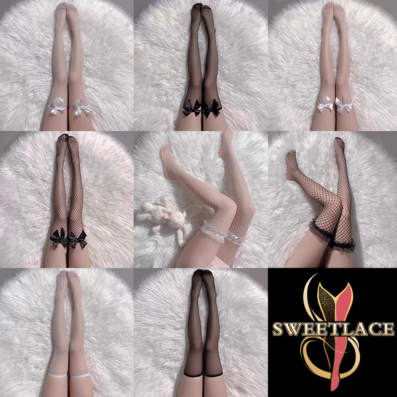💞SweetLace💞ถุงน่องลูกไม้ตาข่ายเซ็กซี่🧦พร้อมส่งที่ไทย ตกแต่งด้วยโบว์ ยืดหยุ่น มีให้เลือกหลายสไตล์ สาวอวบใส่ได้👍