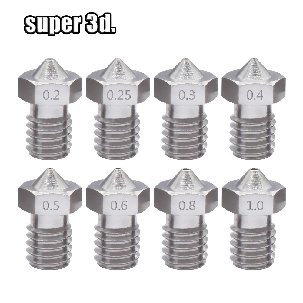 2pcs V5 V6 Stainless steel Nozzle 0.2/0.3/0.4/0.5/0.6/0.8mm M6  thread Nozzle for 3D Printer 1.75MM 