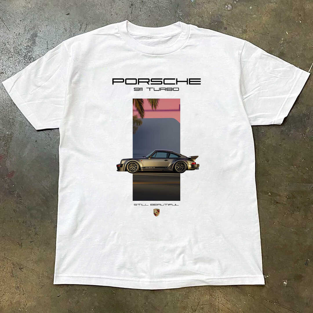 Porsche 911 Sports Car พิมพ์เสื้อยืดแขนสั้นผ้าฝ้ายหลวมสไตล์ผู้ชายผู้หญิงสไตล์เดียวกันอินเทรนด์ All-Match ฤดูร้อน Must-Have