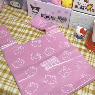 🐱50 ชิ้น/กล่อง สีชมพู สวัสดี คิตตี้ ถุงขยะสร้างสรรค์น่ารักแบบพกพาการจัดเก็บถุงพลาสติกแบบใช้แล้วทิ้ง