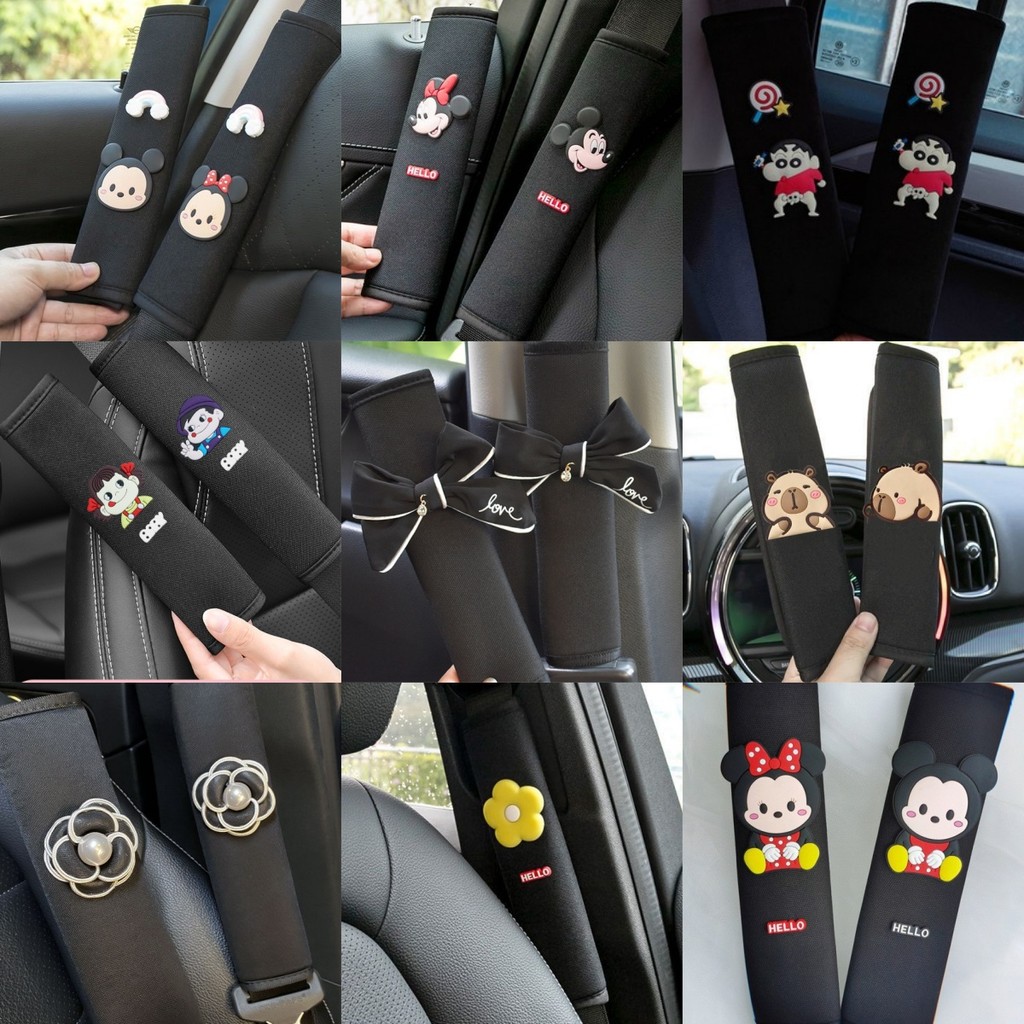 แผ่นรองไหล่เข็มขัดนิรภัยรถยนต์การ์ตูน คู่ของยาวขึ้น สี่ ฤดูกาล ตกแต่งน่ารัก ตกแต่งภายในรถ แผ่นรองไหล่ระบายอากาศหญิง พร้อมลวดลาย