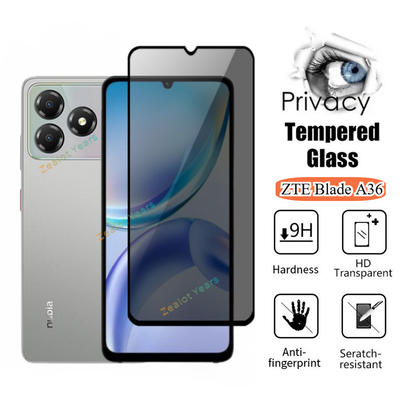 Anti Privacy Screen Protector สําหรับ ZTE Blade A36 A75 A76 A73 A55 4G ความเป็นส่วนตัวฟิล์มกระจกนิรภัยลายนิ้วมือปลดล็อคไม่รองรับ