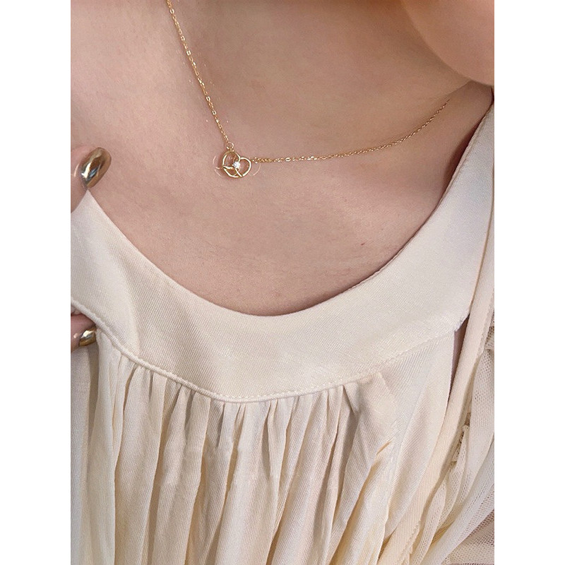 ꒰ สร้อยคอ Bagel สีทอง รูปหัวใจ ฝังเพชรสวิส ♡ - Burwoodstore