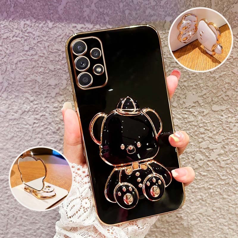 ปลอกกันกระแทกเคสโทรศัพท์สําหรับ Samsung Galaxy A32 A52 A72 4G 5G A53 A33 A73 A23 5G น่ารัก 3D Hatted Baby Bear Stand Bracket กรณีป้องกัน