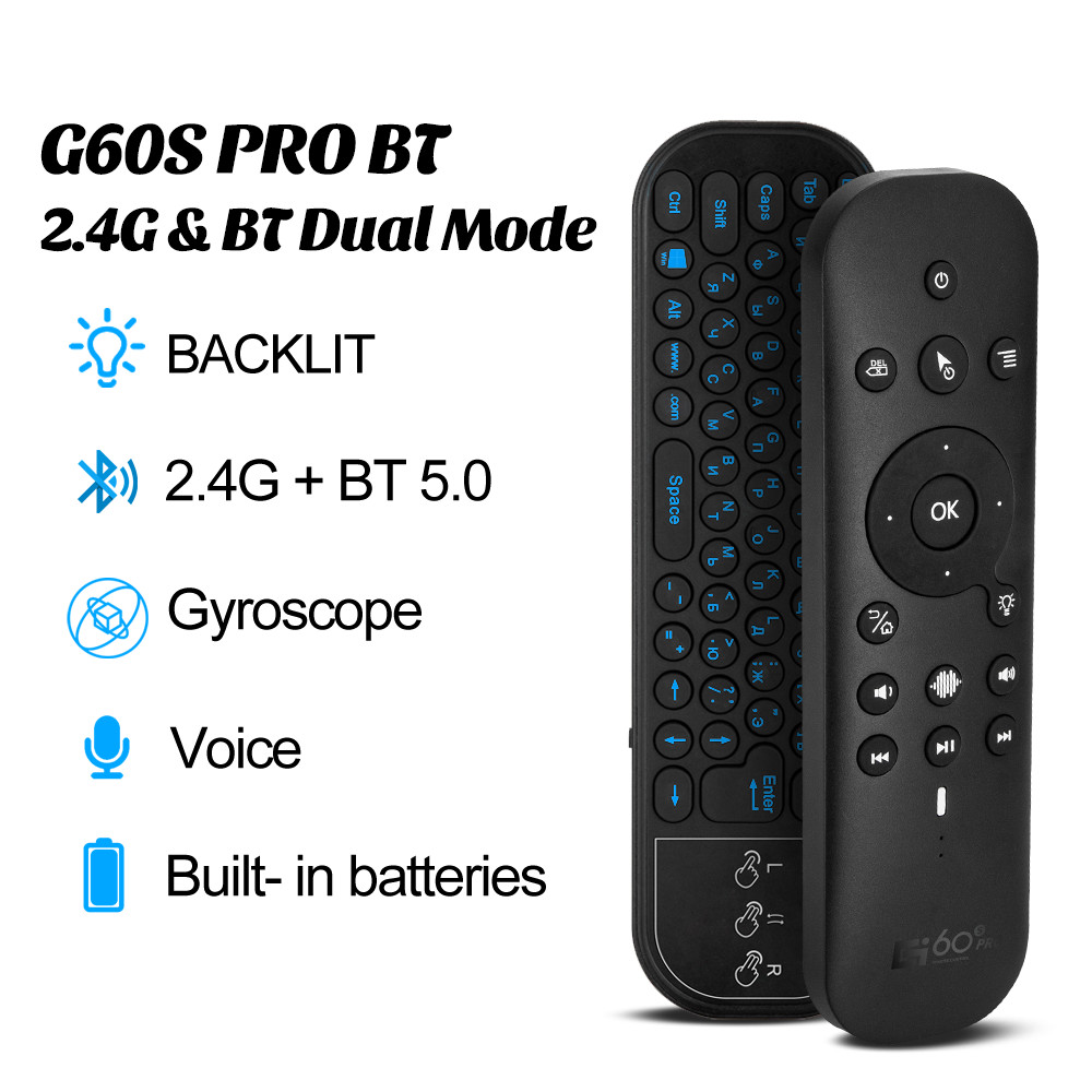 G60S PRO รีโมทคอนโทรลเสียง Backlit Gyro 2.4G RF BT5.0 Air Mouse Mini คีย์บอร์ดรัสเซียภาษาอังกฤษสําหร