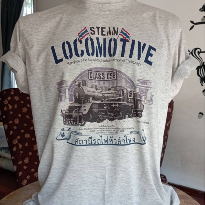 เสื้อยืดสำหรับคนรักรถไฟไอน้ำ แสดงภาพหัวรถจักรขนาดเต็ม พร้อมสต็อกจัดส่งไว