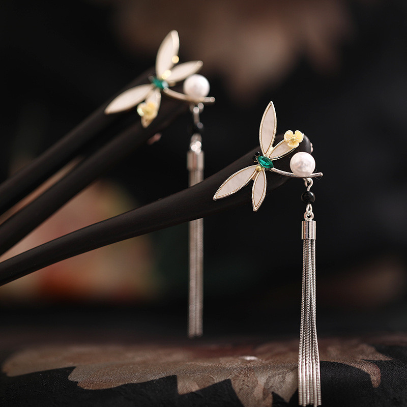 Original Dragonfly Design ไม้จันทร์ Hairpin สไตล์จีนโบราณ เหมาะสำหรับการใช้งานทุกวัน