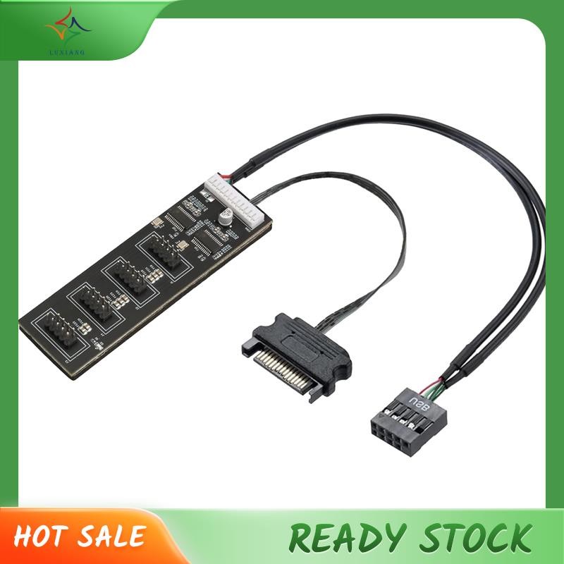 [luxiang.th] ตัวแยกหัว USB 9Pin พร้อมสายไฟ SATA, ส่วนต่อขยายฮับ USB ภายในขั้วต่อแยก USB 2.0 สําหรับเ