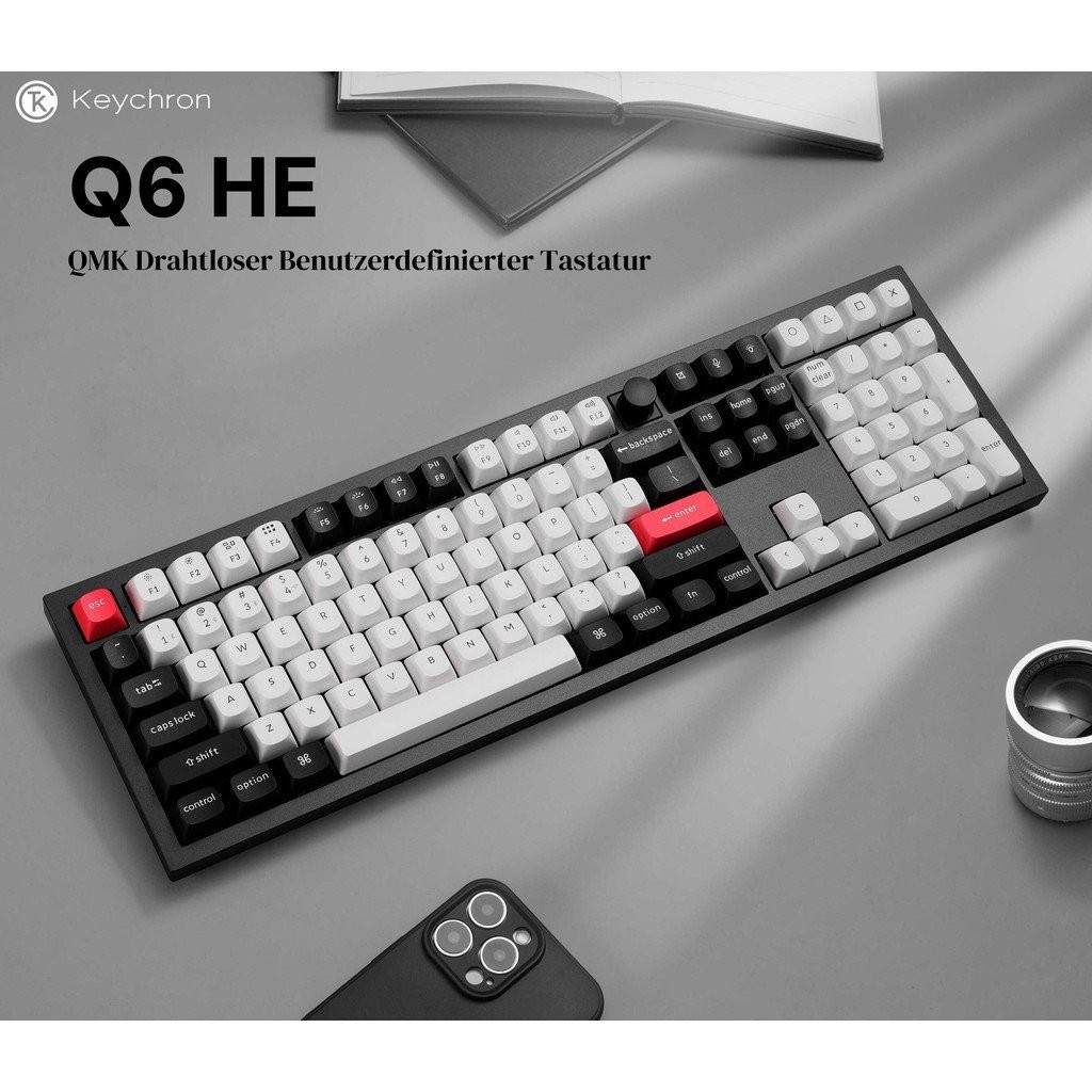 Keychron Q6 HE QMK คีย์บอร์ดไร้สายที่กําหนดเองพร้อมลูกบิด 2.4 GHz/บลูทูธ/สาย 100% Hot Swap เค้าโครงโ