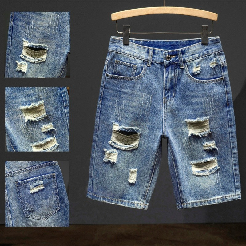 กางเกงยีนส์ขาสั้นผู้ชาย แบบขาดอินเทรนด์ สไตล์ฤดูร้อน