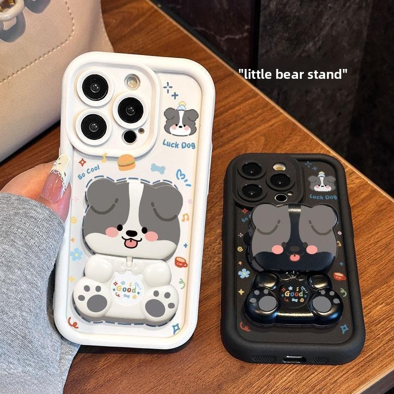 เคส for iPhone 12 Pro Max 13 13 Pro 13 Pro Max 14 14 Pro กรณีโทรศัพท์มือถือซิลิโคนกันกระแทกออกแบบใหม่กระจกหมุนลูกสุนัขกับผู้ถือ
