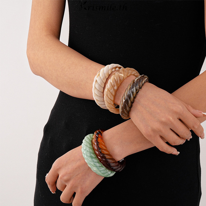 COD-ในไทย💖กำไลข้อมือแบบเปิดเกลียวอะครีลิกย้อมสีสำหรับผู้หญิงสไตล์เรโทรเรียบง่ายระดับไฮเอนด์-Kri - รูปที่ 3