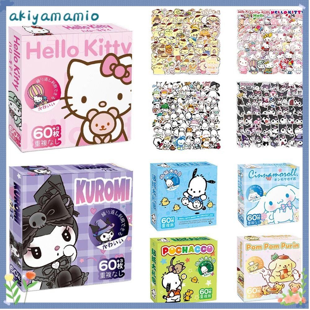 AKIYAMAMIO 60 ชิ้น/กล่องการ์ตูนสติกเกอร์,ตกแต่งปาร์ตี้ Cinnamoroll Pochacco Melody Kuromi สติกเกอร์, Ins ไดอารี่ Kitty Kuromi กันน้ํากระเป๋าเดินทางสติกเกอร์แล็ปท็อป