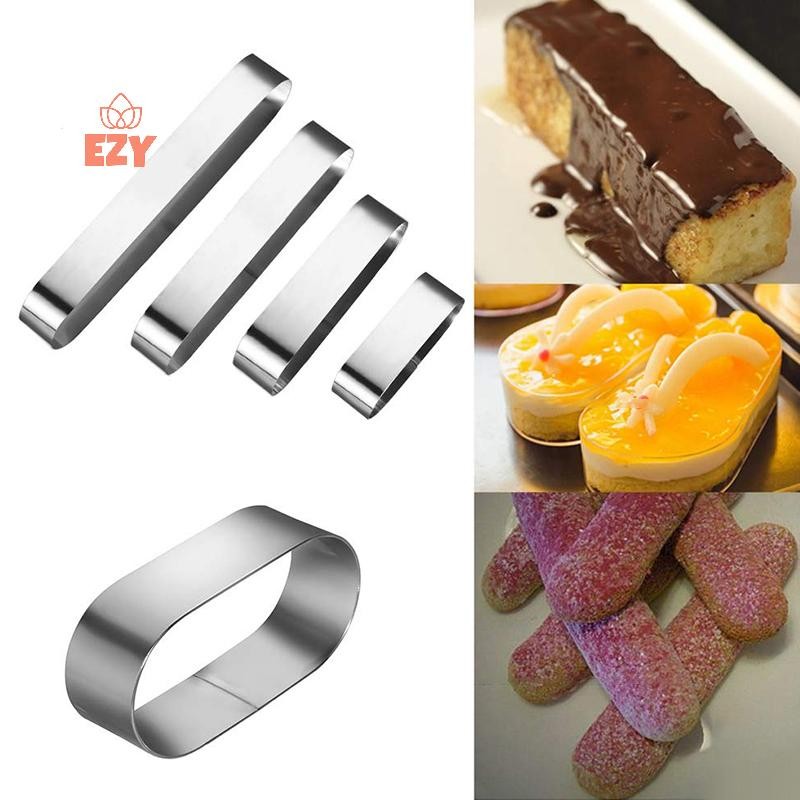 EZY 4 ขนาดแหวนมูสสแตนเลสสี่เหลี่ยมผืนผ้ารูปไข่แหวนเค้กคุกกี้เครื่องตัดมูสเบเกอรี่แม่พิมพ์ Tiramisu พ