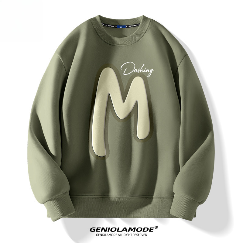 สเวตเตอร์คอกลม พิมพ์ตัวอักษร M Logo ผ้าโพลีผสมสำลีนุ่มกันหนาวได้ดี เสื้อกันหนาว