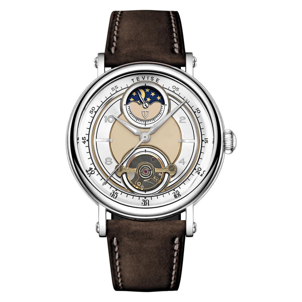 TEVISE ยี่ห้อนาฬิกากลไกอัตโนมัติ Tourbillon แฟชั่นนาฬิกาผู้ชาย