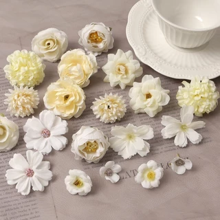 20pcs ดอกไม้ผ้าไหมประดิษฐ์ตกแต่งผม ดอกกล้วยไม้ ดอกกุหลาบสไตล์ไทย สงกรานต์ งานแต่ง DIY ติดง่าย