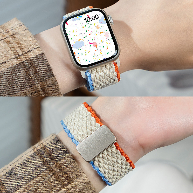 ไนลอนทอสายแม่เหล็กสําหรับ Apple Watch Series 11/10/9/8/7/6/5/4/3/2/SE ขนาด 38/40/41/42/44/45/46/49 มม. พร้อมความยืดหยุ่น อุปกรณ์เสริม