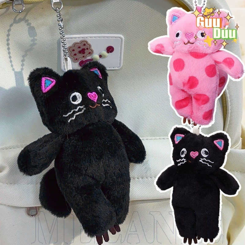 [ กูตู ] สีชมพูลายจุดแมวตุ๊กตาพวงกุญแจ-ของขวัญน่ารักสําหรับ แฟน, คู่-ตุ๊กตายัดนุ่นที่เก็บกุญแจ-กระเป๋าเป้สะพายหลังตกแต่งจี้-แฟชั่น,ตลก, น่ารัก
