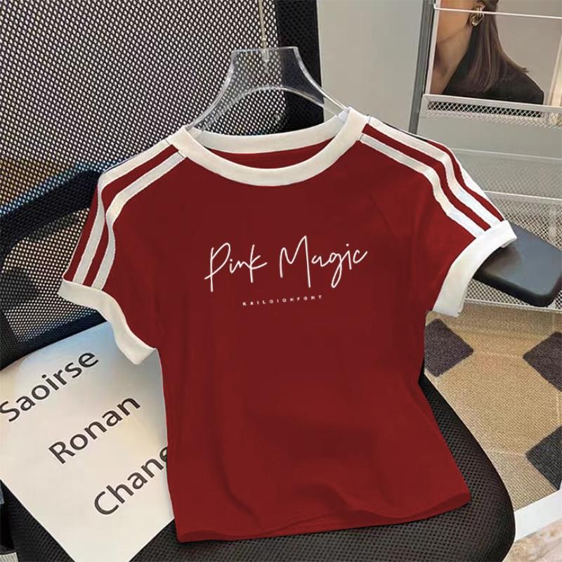 ฤดูร้อนใหม่เสื้อยืดฟอกคอกลมเสื้อเชิ้ตแขนสั้นลายทางขาวดำ พิมพ์ยอดนิยม ทรงสลิมฟิต แสดงผอม สาวอ้วนสวมใส่ แฟชั่นผู้หญิง - รูปที่ 4