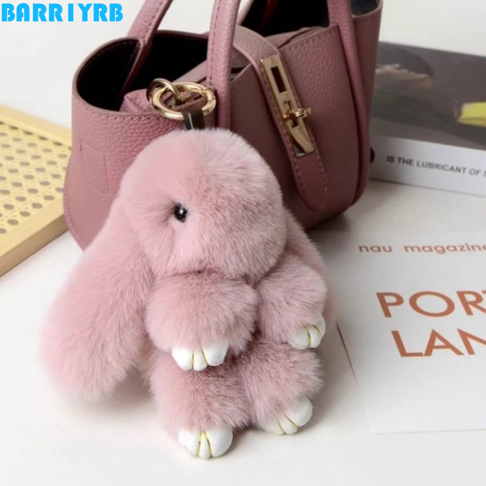 BARR1YRB Play Dead ตุ๊กตากระต่าย, ปุยน่ารัก Pluff Bunny พวงกุญแจ, รูปสัตว์น่ารักเรียบ 18 ซม. พวงกุญแจขนกระต่ายของเล่นเด็ก