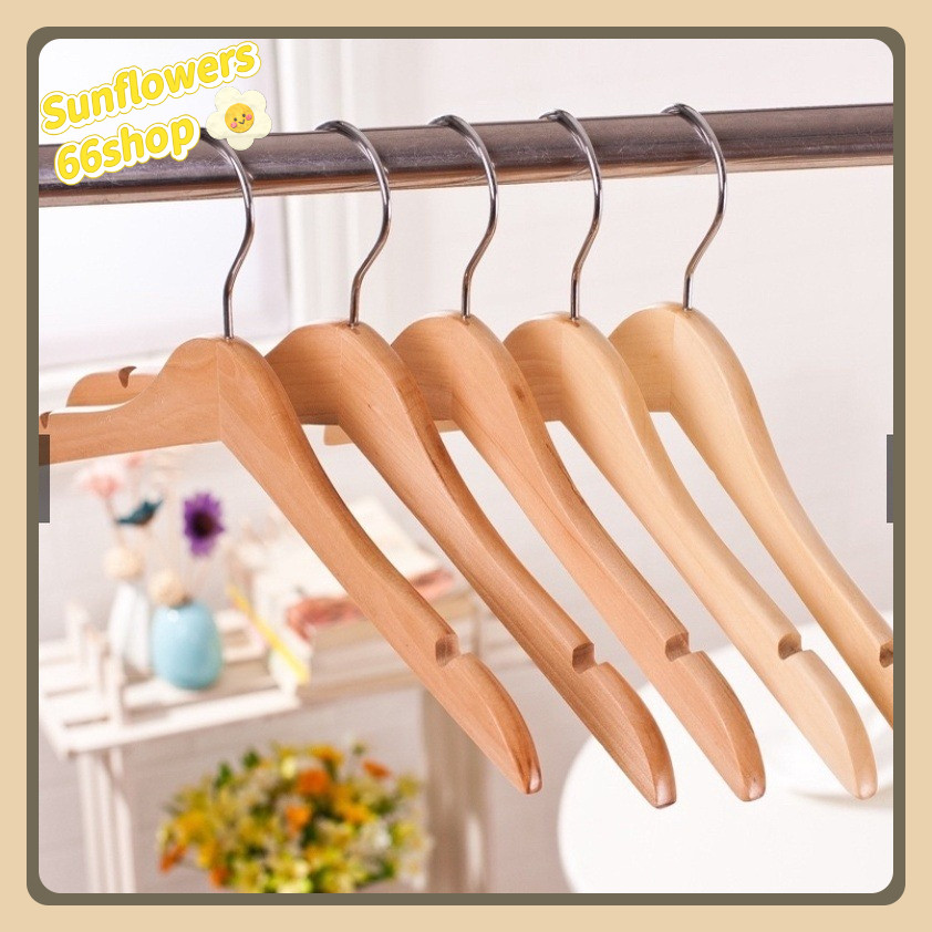 Sunflower66 ไม้แขวนเสื้อไม้ แบบไม่มีก้าน (6ชิ้น/12ชิ้น)  Y-05🤎🟤