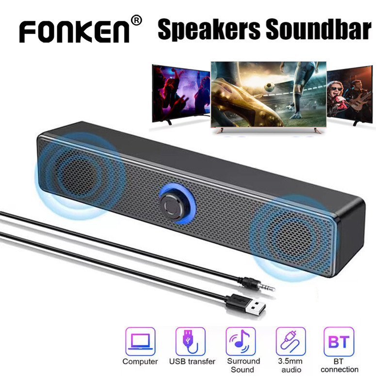Fonken PC Soundbar ลําโพงบลูทูธแบบมีสายและไร้สาย USB Powered Soundbar สําหรับทีวีพีซีแล็ปท็อป Gaming