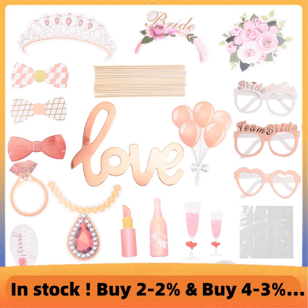อุปกรณ์ประกอบฉากภาพงานแต่งงาน Rose Gold,23 ชิ้น Hen Party Photo Booth Props,ทีมเจ้าสาว Selfie Props,Hen Do Selfie Props, Hen Night