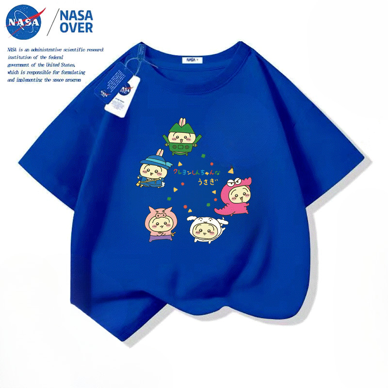NASA Giekawa เสื้อยืดแขนสั้นเด็กสําหรับเด็กชายและเด็กหญิงลําลองฤดูร้อนผ้าฝ้ายแท้ด้านบน