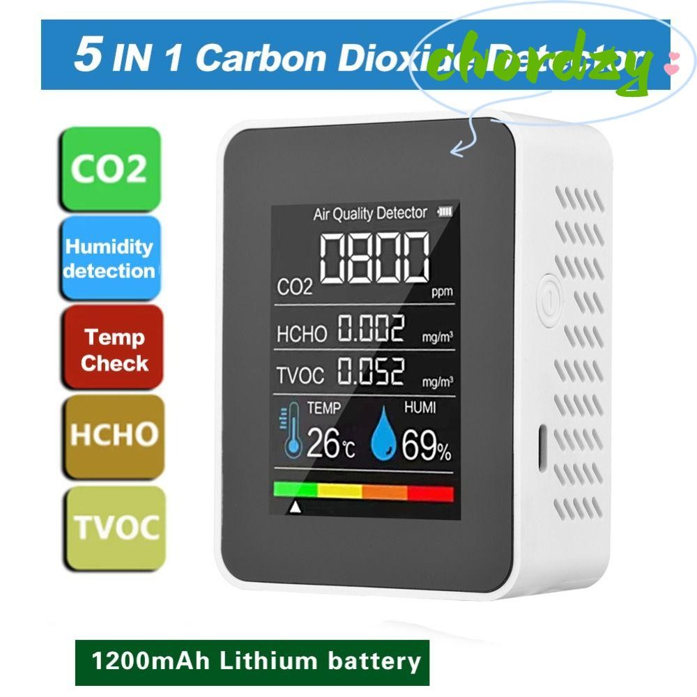 CHORDZY 5 in 1 Air Quality Detector, LCD หน้าจอขนาดใหญ่สมาร์ท HCHO CO2 TVOC เครื่องทดสอบ, สีดํา/สีขาวในร่มความชื้นอุณหภูมิฟอร์มาลดีไฮด์ Monitors บ้าน, โรงเรียน, โรงแรม, สํานักงาน