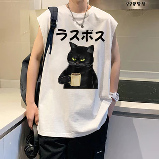 Sea.Tee [COD] เสื้อแขนกุด เสื้อผ้าผช oversize ผ้าฝ้าย 100% 'เสื้อ cat' S-3XL
