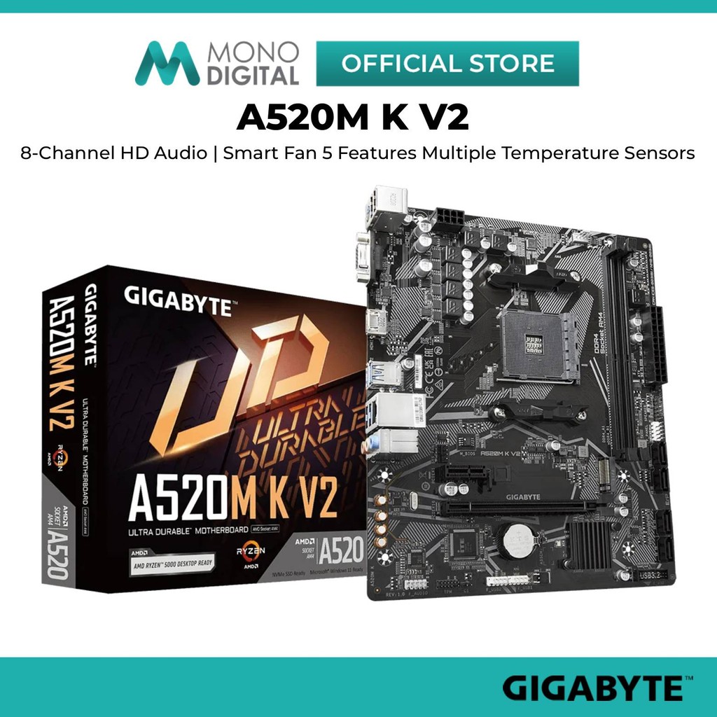GIGABYTE A520M K V2 AM4 MOTHERBOARD COMBO PROCESSOR AMD AM4 RYZEN 5 5500 / AMD AM4 RYZEN 5 5600G - เ