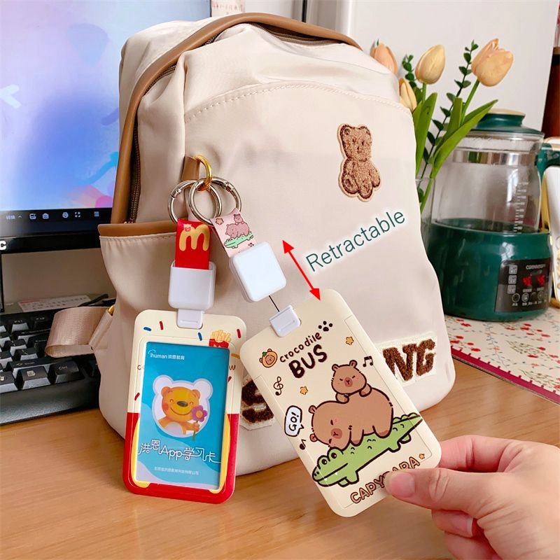 ที่ใส่บัตรแบบยืดหดได้ บัตรควบคุมการเข้าออกของรถบัส วิทยาเขต ที่ใส่บัตร ป้าย นักเรียน การ์ตูน การ์ดวิทยาเขต เคสป้องกัน