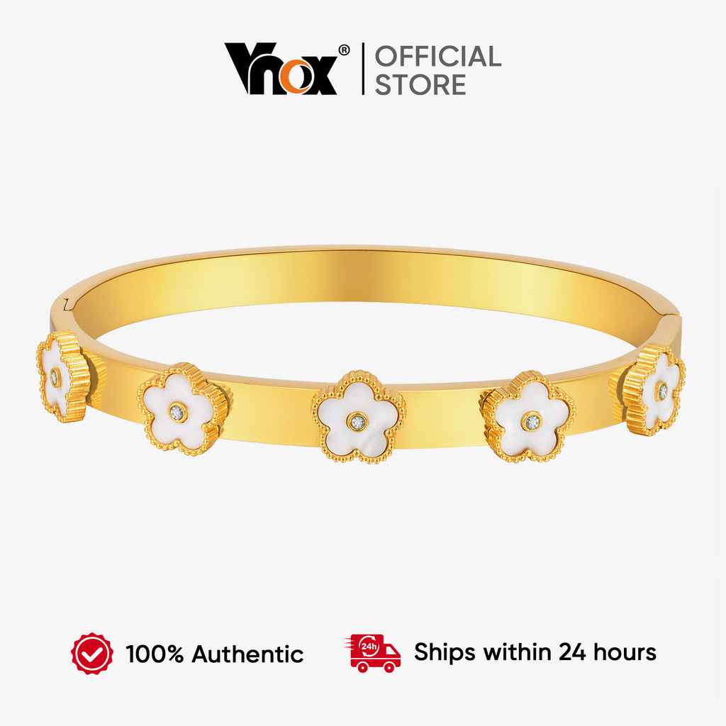 VNOX วีน็อกซ์ เปลือกดอกไม้เปิดสร้อยข้อมือกําไลข้อมือทองสําหรับผู้หญิง,สแตนเลสกันน้ําแฟชั่นที่เรียบง่ายอารมณ์เครื่องประดั