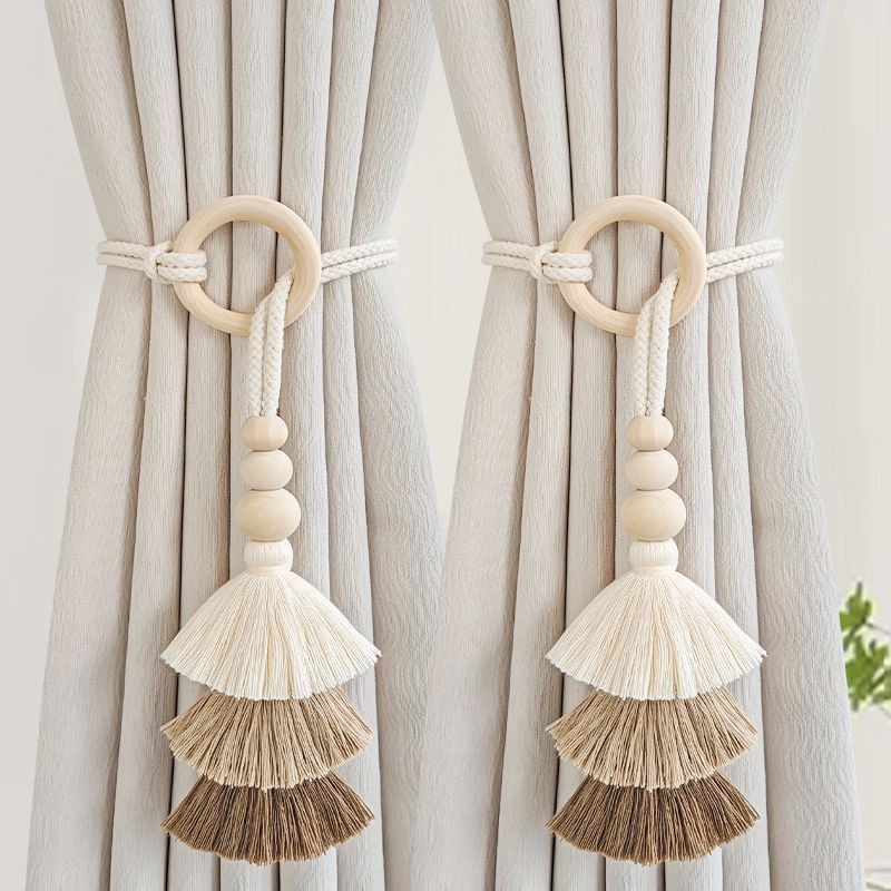 Hot Sale#New Simple Luxury Curtain Tiebacks Pair Set Tassel Braided Rope Storage Curtain Rings Home 