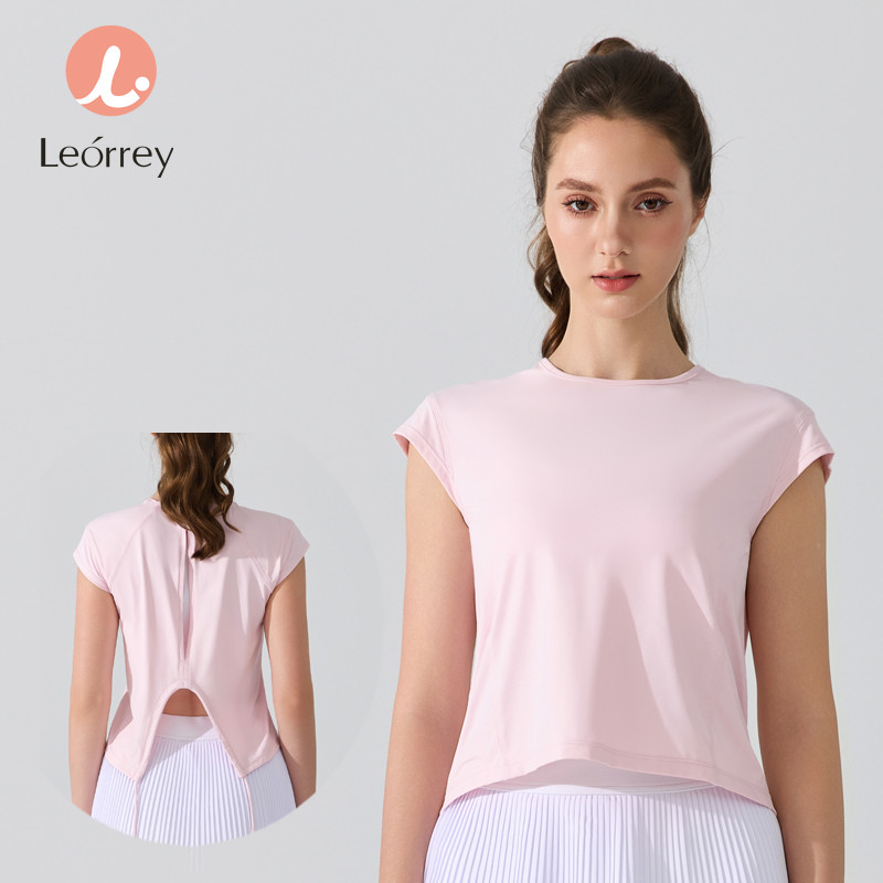 Leorrey-เสื้อโยคะคอกลมแขนกุด ระบายอากาศได้ดี แห้งเร็ว มีเชือกผูกด้านหลัง