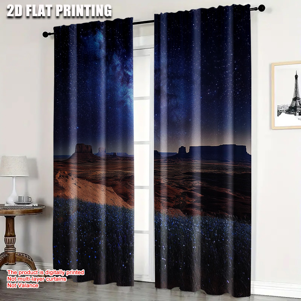 2 ชิ้น Night Sky ผ้าม่าน Nebula Starry ดาวใน Desert Monument Valley ภูมิทัศน์ห้องนั่งเล่นห้องนอนผ้าม่านหน้าต่าง_ai14