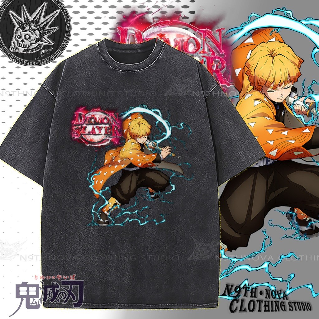 N9THNOVA COD Demon Slayer: Kimetsu no Yaiba Water-washed Original T-shirt, Unisex Anime T-shirt