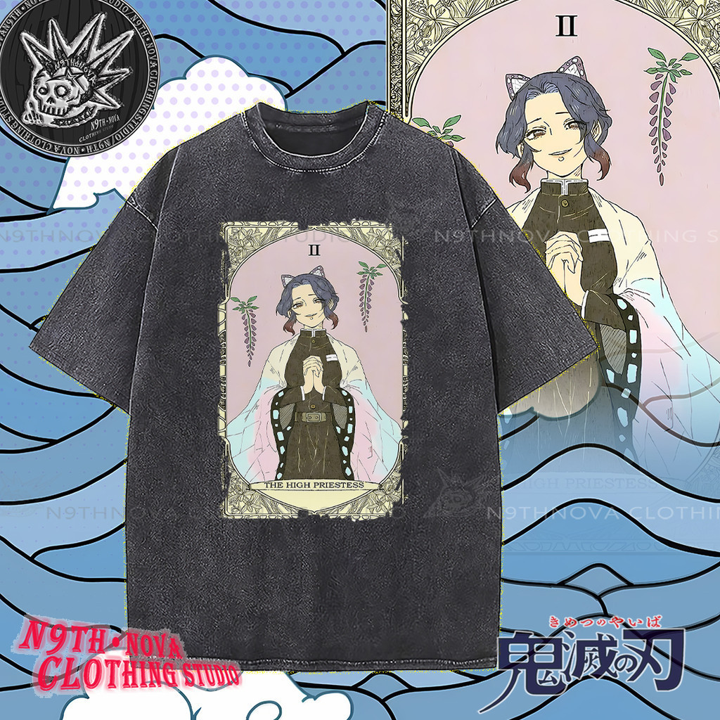 24h shipping⚡N9THNOVA[Demon Slayer]Infinite City Arc Washed Pure Cotton Anime Tarot Design T-Shirt