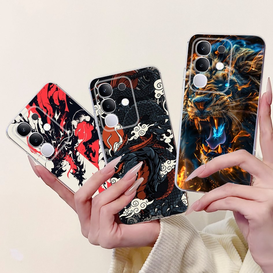สําหรับ Vivo Y29 4G V2434 กรณี Vivo T4x 5G V2437 หรูหรามังกรสิงโตการ์ตูน Soft TPU เคสโทรศัพท์สําหรับ