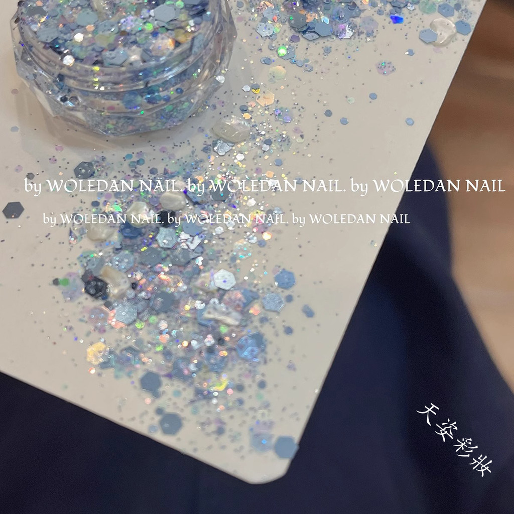 ชิ้นส่วนเปลือกหอยสีน้ำเงินแบบโพลาไรซ์แฟลชพร้อมกลิตเตอร์ผสม DIY วัสดุตกแต่ง