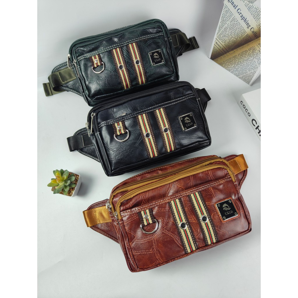 พร้อมส่ง กระเป๋าคาดเอวหนังนุ่ม กระเป๋าผู้ชาย กระเป๋าสะพายอก ไซส์ใหญ่ หนังPU กันน้ำ ราคาโรงงาน